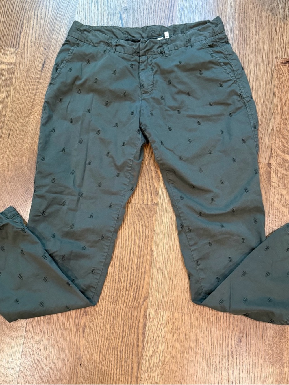 Sundance Embroidered Slim Straight Pants Women's Sz 4 Olive Green Casual
